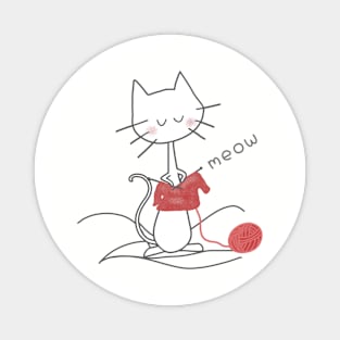 White Knitting Cat - Heather Magnet